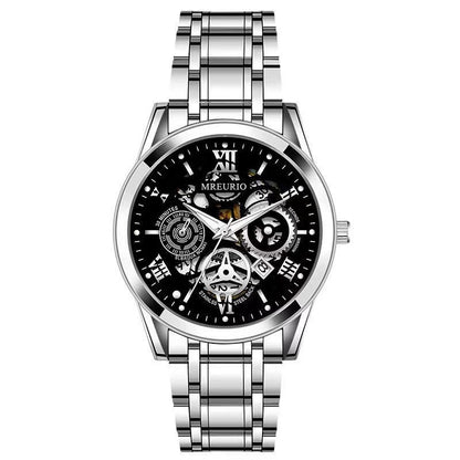 Men's Business Skeleton Steel Watch, Multi-Function Chronograph Mechanical Style Quartz Wristwatch