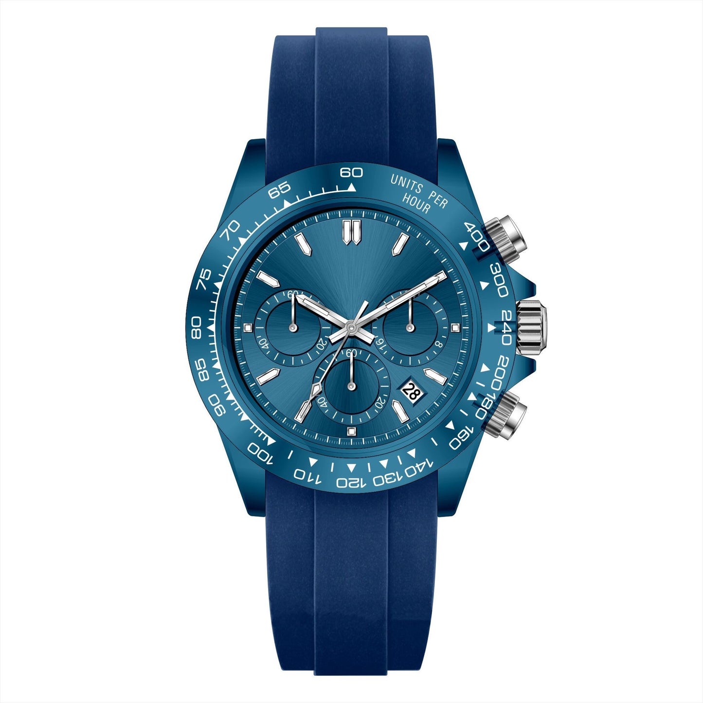 Men's Sports Style Chronograph Watch, Three-Eye Multi-Function Quartz Wristwatch, Waterproof Silicone Strap