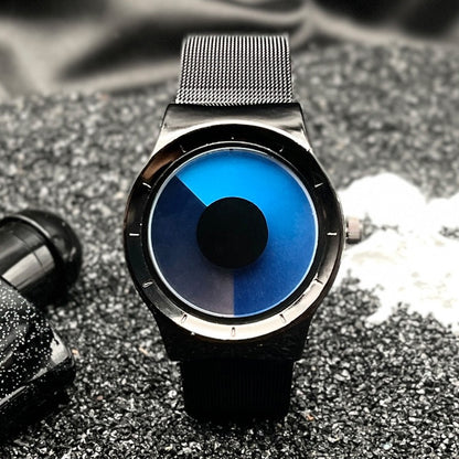Niche Creative Swirl Dial Watch, Minimalist Metal Mesh Strap Quartz Wristwatch, Unisex Trendy Timepiece