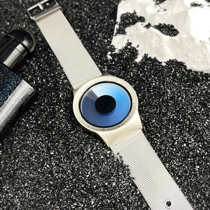Niche Creative Swirl Dial Watch, Minimalist Metal Mesh Strap Quartz Wristwatch, Unisex Trendy Timepiece