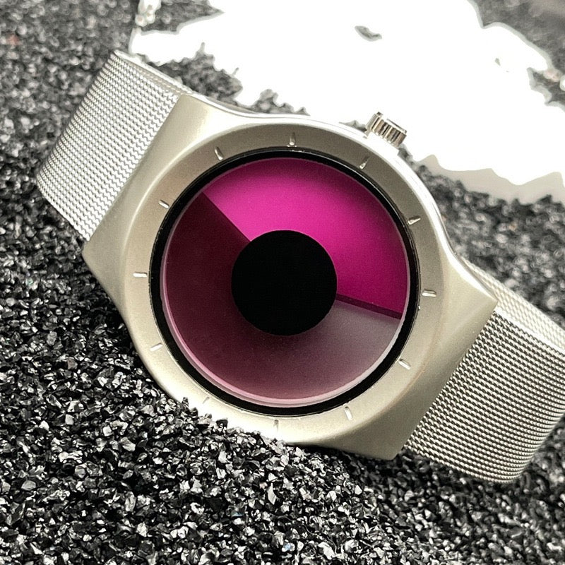 Niche Creative Swirl Dial Watch, Minimalist Metal Mesh Strap Quartz Wristwatch, Unisex Trendy Timepiece