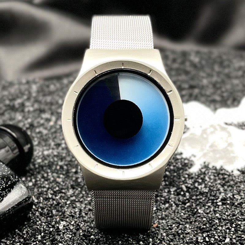 Niche Creative Swirl Dial Watch, Minimalist Metal Mesh Strap Quartz Wristwatch, Unisex Trendy Timepiece
