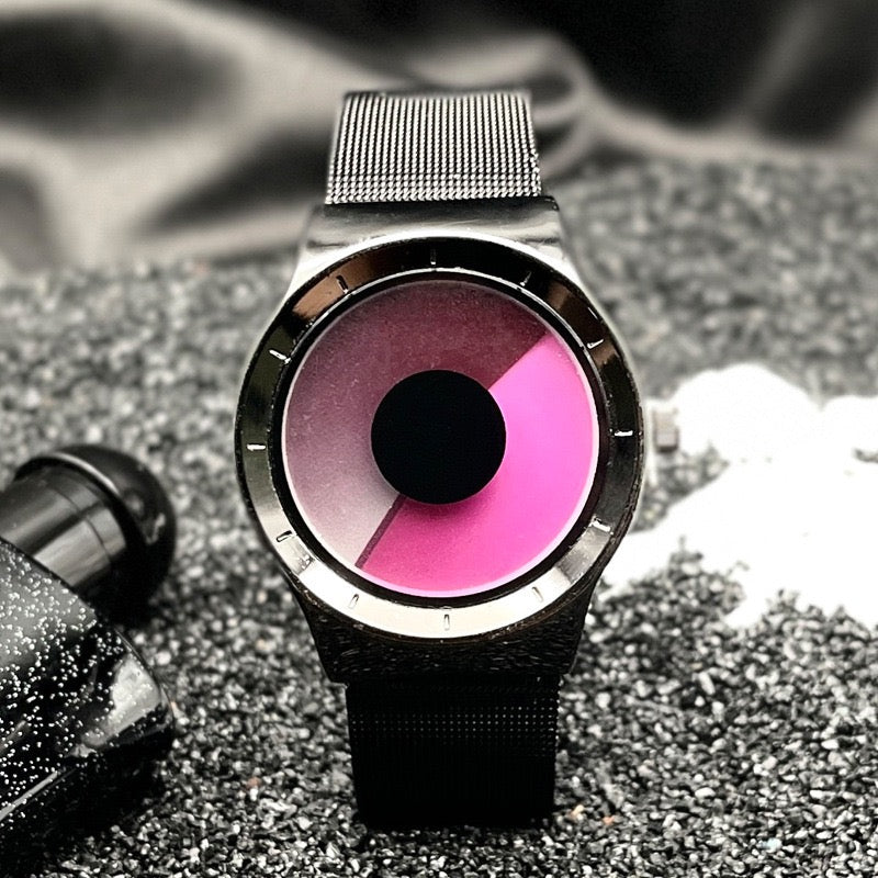 Niche Creative Swirl Dial Watch, Minimalist Metal Mesh Strap Quartz Wristwatch, Unisex Trendy Timepiece