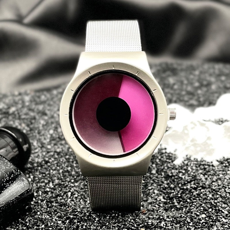 Niche Creative Swirl Dial Watch, Minimalist Metal Mesh Strap Quartz Wristwatch, Unisex Trendy Timepiece