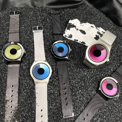 Niche Creative Swirl Dial Watch, Minimalist Metal Mesh Strap Quartz Wristwatch, Unisex Trendy Timepiece