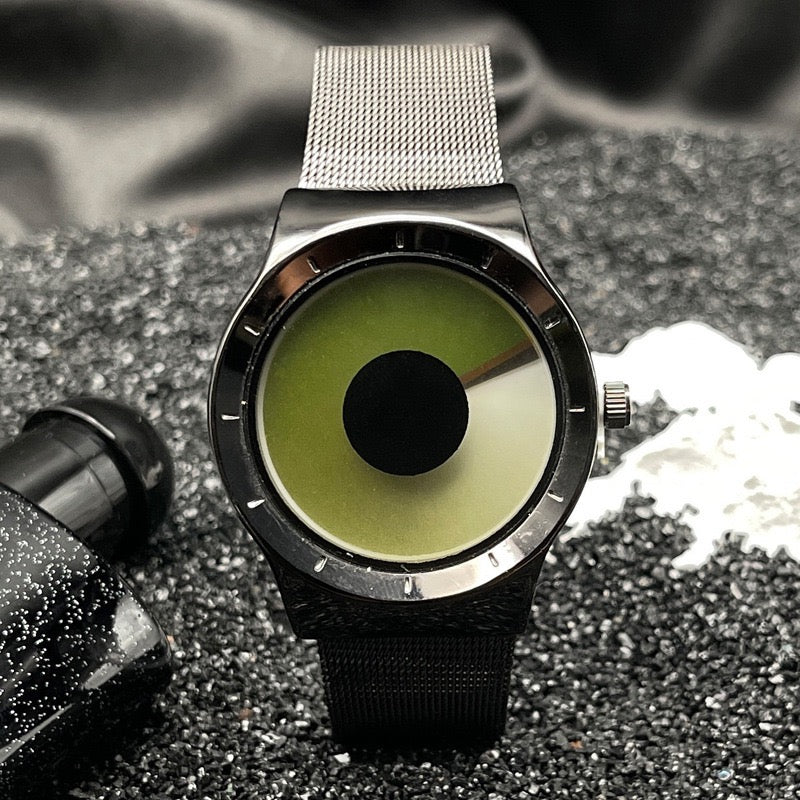 Niche Creative Swirl Dial Watch, Minimalist Metal Mesh Strap Quartz Wristwatch, Unisex Trendy Timepiece