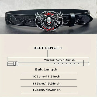 Dark Biker Style Skull Embossed Belt, Vintage Engraved Men's Waist Strap, Punk Street Style Versatile Belt