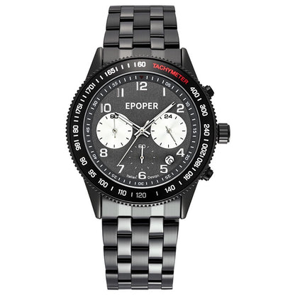 Men's Sports Chronograph Watch, Multi-Function Three-Eye Quartz Wristwatch, Tachymeter Bezel with Steel/Leather Strap for Business & Casual