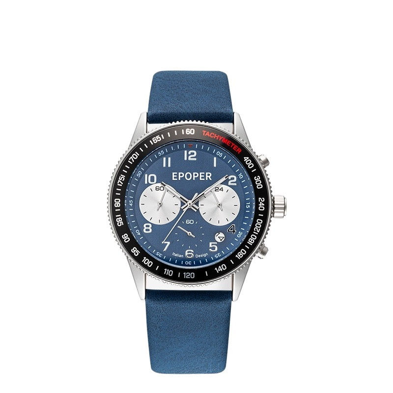 Men's Sports Chronograph Watch, Multi-Function Three-Eye Quartz Wristwatch, Tachymeter Bezel with Steel/Leather Strap for Business & Casual