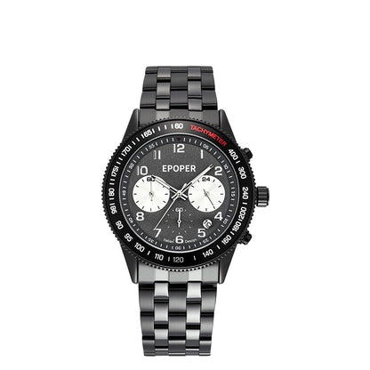 Men's Sports Chronograph Watch, Multi-Function Three-Eye Quartz Wristwatch, Tachymeter Bezel with Steel/Leather Strap for Business & Casual