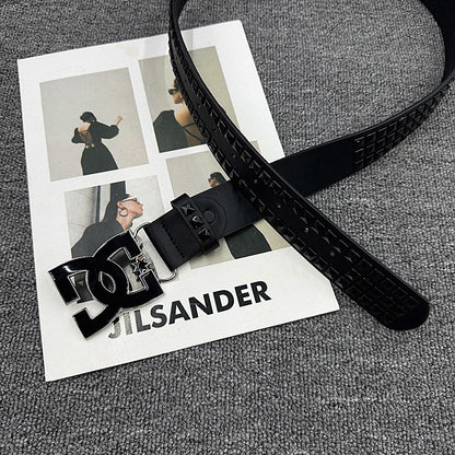 Streetwear Style Studded Letter Buckle Belt, Punk Rock Style Waist Strap, Unisex Versatile Belt