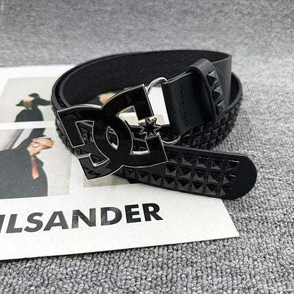 Streetwear Style Studded Letter Buckle Belt, Punk Rock Style Waist Strap, Unisex Versatile Belt