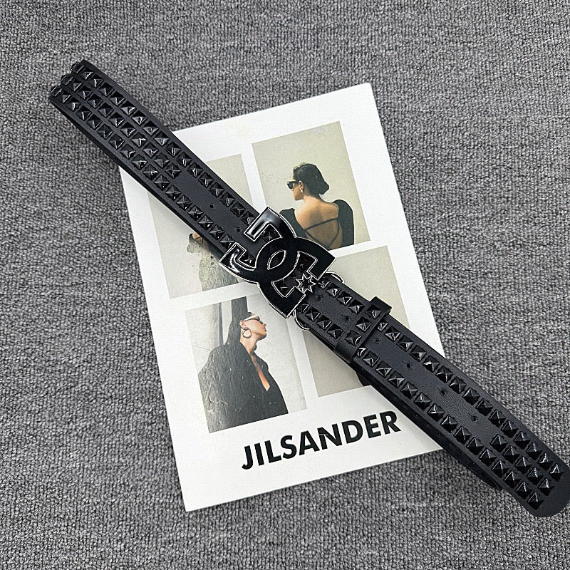 Streetwear Style Studded Letter Buckle Belt, Punk Rock Style Waist Strap, Unisex Versatile Belt
