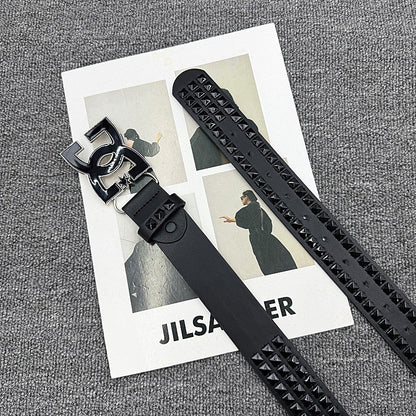 Streetwear Style Studded Letter Buckle Belt, Punk Rock Style Waist Strap, Unisex Versatile Belt