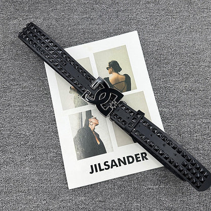 Streetwear Style Studded Letter Buckle Belt, Punk Rock Style Waist Strap, Unisex Versatile Belt