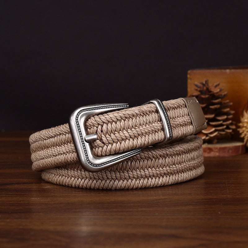 Retro Elastic Woven Belt, Vintage Pin Buckle Casual Waist Strap, Unisex Versatile Belt