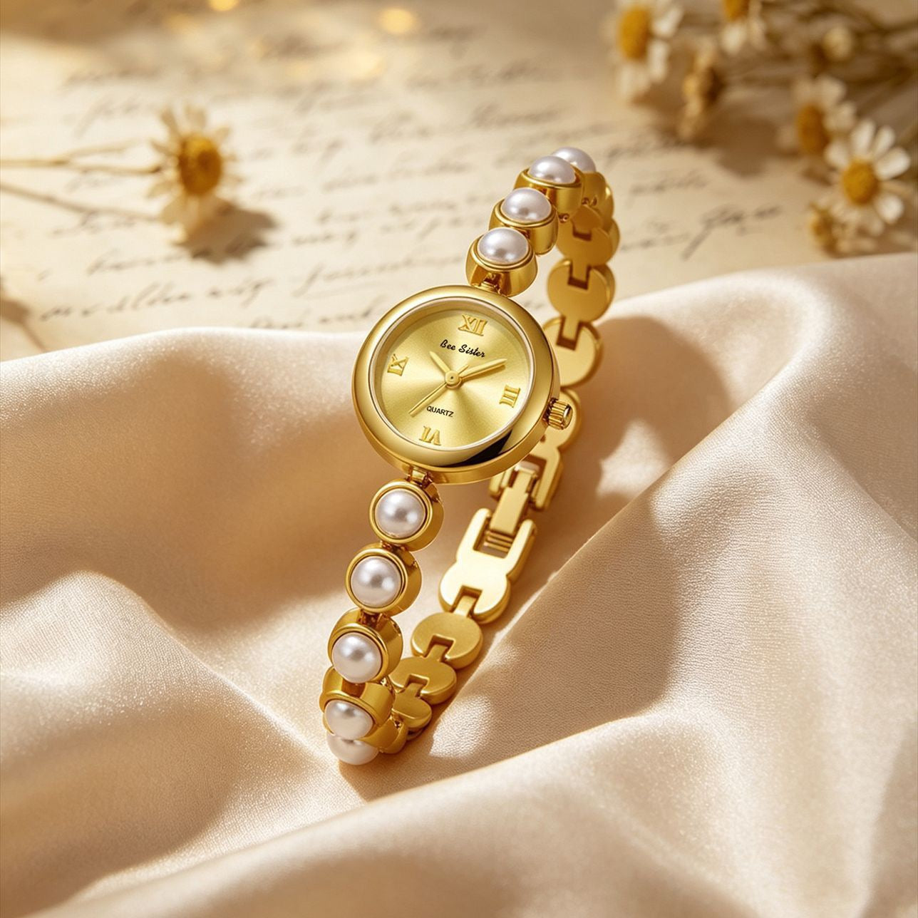 【#A22】Luxury Pearl Bracelet-Style Women's Watch, Small Mother-of-Pearl Dial Quartz Wristwatch, Elegant Versatile Timepiece