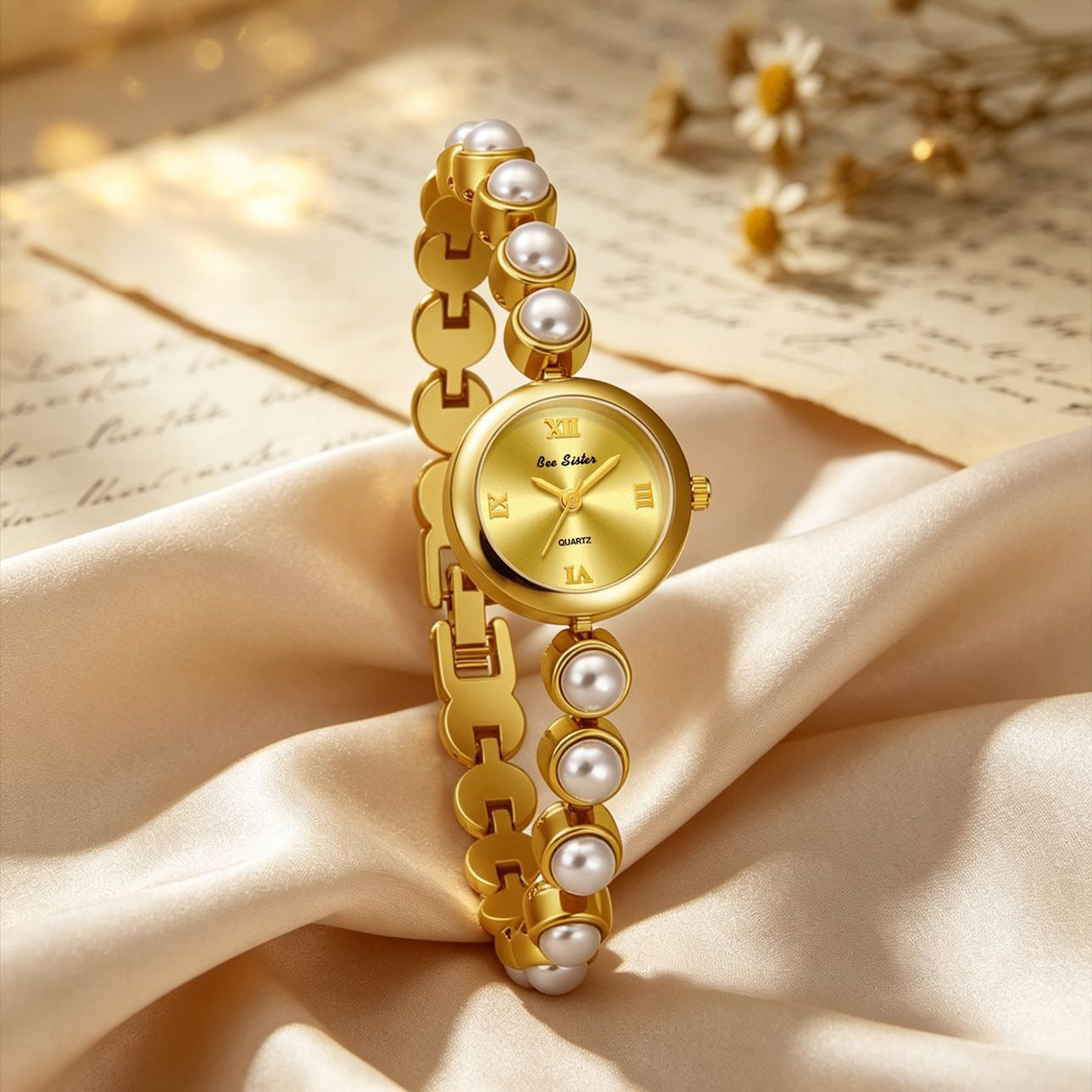 【#A22】Luxury Pearl Bracelet-Style Women's Watch, Small Mother-of-Pearl Dial Quartz Wristwatch, Elegant Versatile Timepiece