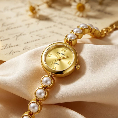 【#A22】Luxury Pearl Bracelet-Style Women's Watch, Small Mother-of-Pearl Dial Quartz Wristwatch, Elegant Versatile Timepiece