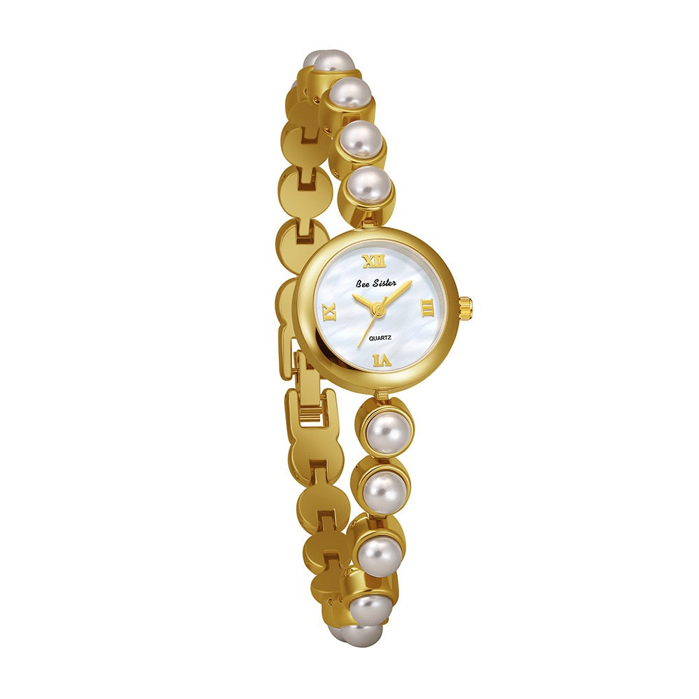 【#A22】Luxury Pearl Bracelet-Style Women's Watch, Small Mother-of-Pearl Dial Quartz Wristwatch, Elegant Versatile Timepiece
