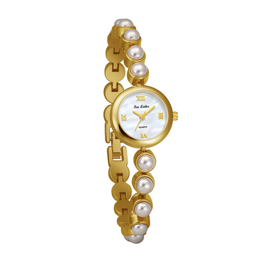 【#A22】Luxury Pearl Bracelet-Style Women's Watch, Small Mother-of-Pearl Dial Quartz Wristwatch, Elegant Versatile Timepiece