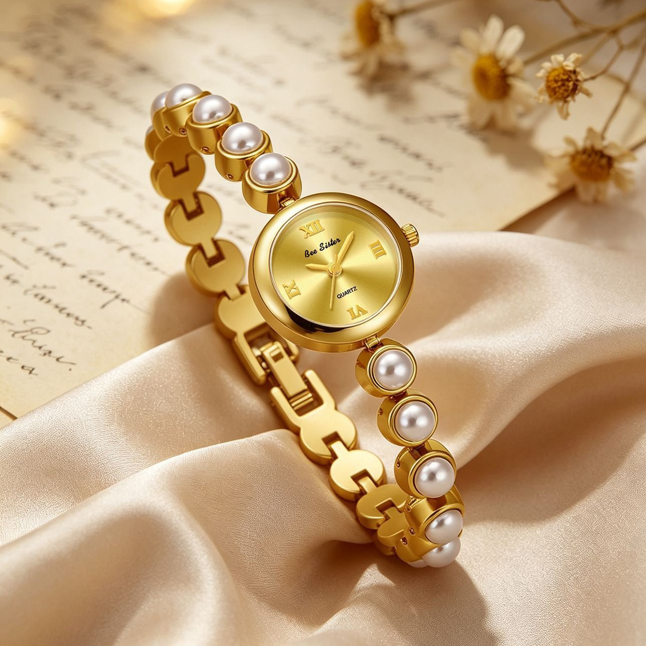 【#A22】Luxury Pearl Bracelet-Style Women's Watch, Small Mother-of-Pearl Dial Quartz Wristwatch, Elegant Versatile Timepiece