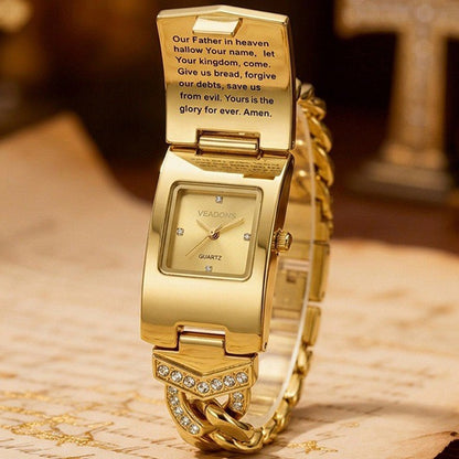 Luxury Flip-Top Cross Diamond-Encrusted Watch, Retro Chain-Style Women's Wristwatch, Niche Design Quartz Watch