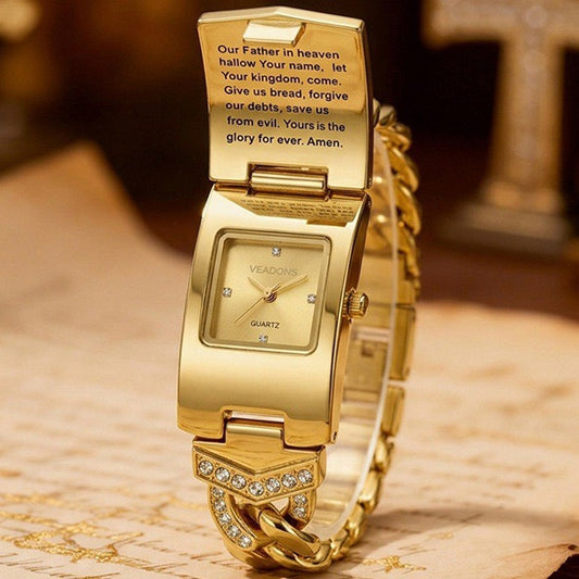 【#A23】Luxury Flip-Top Cross Diamond-Encrusted Watch, Retro Chain-Style Women's Wristwatch, Niche Design Quartz Watch