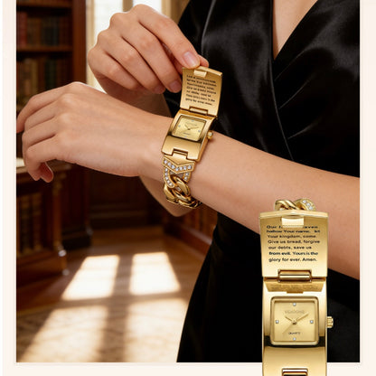 Luxury Flip-Top Cross Diamond-Encrusted Watch, Retro Chain-Style Women's Wristwatch, Niche Design Quartz Watch