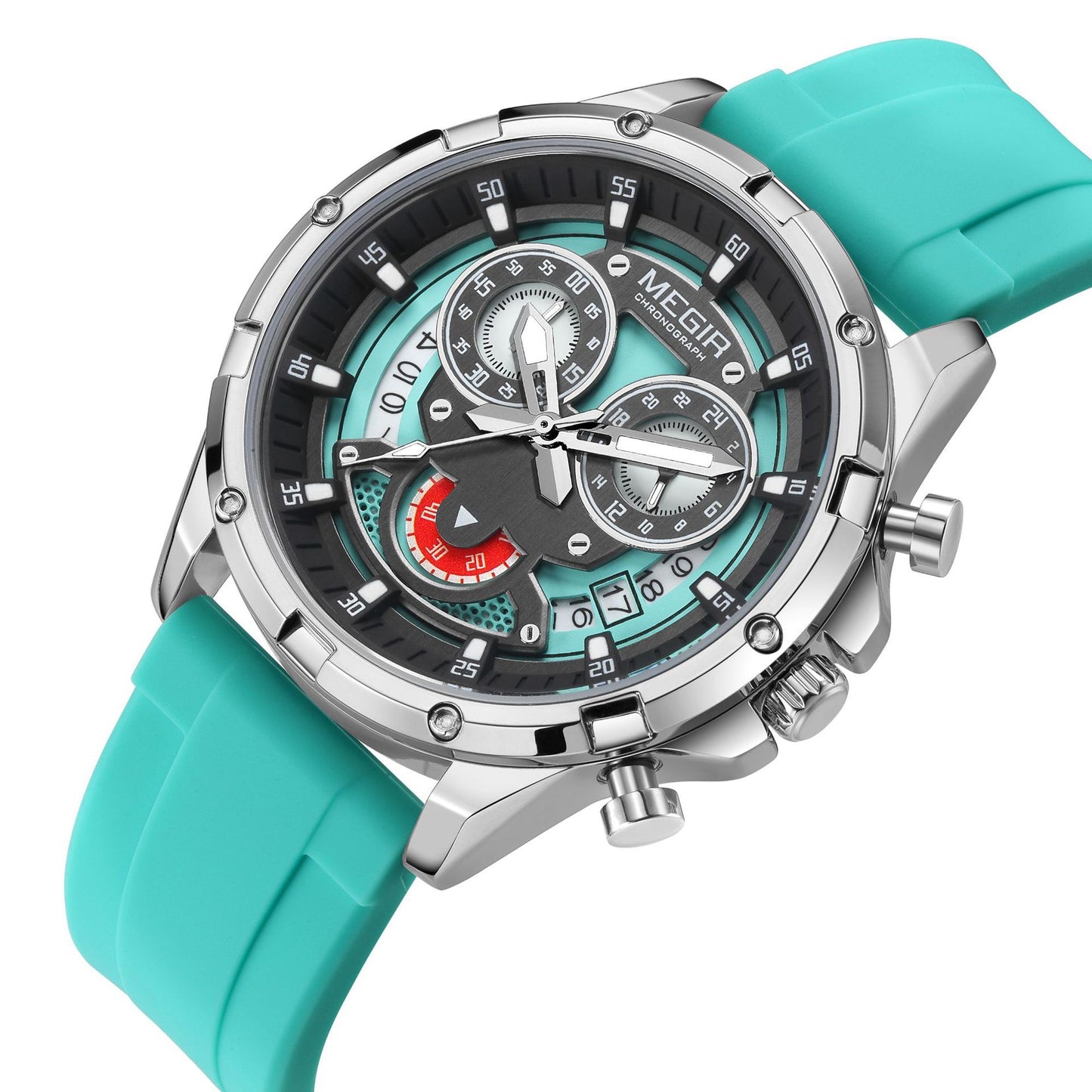 Sporty Three-Eye Chronograph Men's Watch, Silicone Strap Hollow Large Dial Quartz Wristwatch, Trendy Waterproof Versatile Timepiece