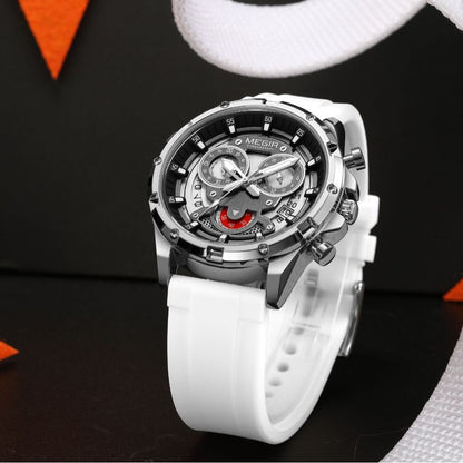 Sporty Three-Eye Chronograph Men's Watch, Silicone Strap Hollow Large Dial Quartz Wristwatch, Trendy Waterproof Versatile Timepiece
