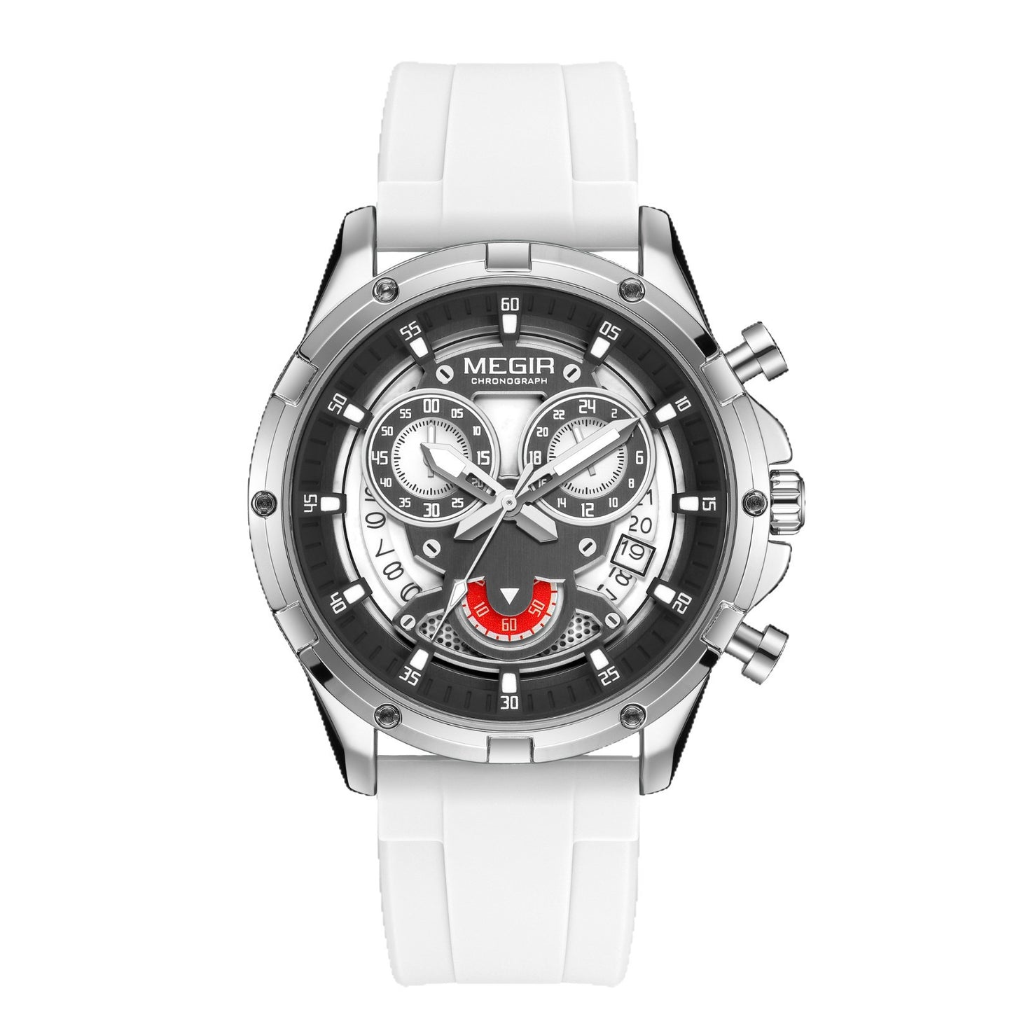 Sporty Three-Eye Chronograph Men's Watch, Silicone Strap Hollow Large Dial Quartz Wristwatch, Trendy Waterproof Versatile Timepiece