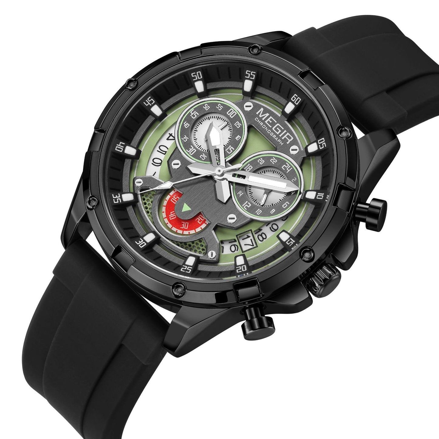 Sporty Three-Eye Chronograph Men's Watch, Silicone Strap Hollow Large Dial Quartz Wristwatch, Trendy Waterproof Versatile Timepiece