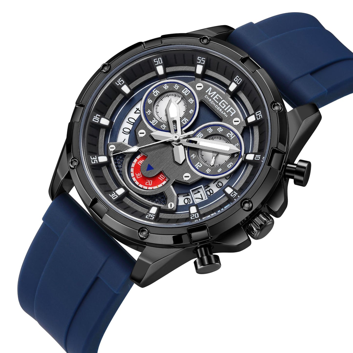 Sporty Three-Eye Chronograph Men's Watch, Silicone Strap Hollow Large Dial Quartz Wristwatch, Trendy Waterproof Versatile Timepiece