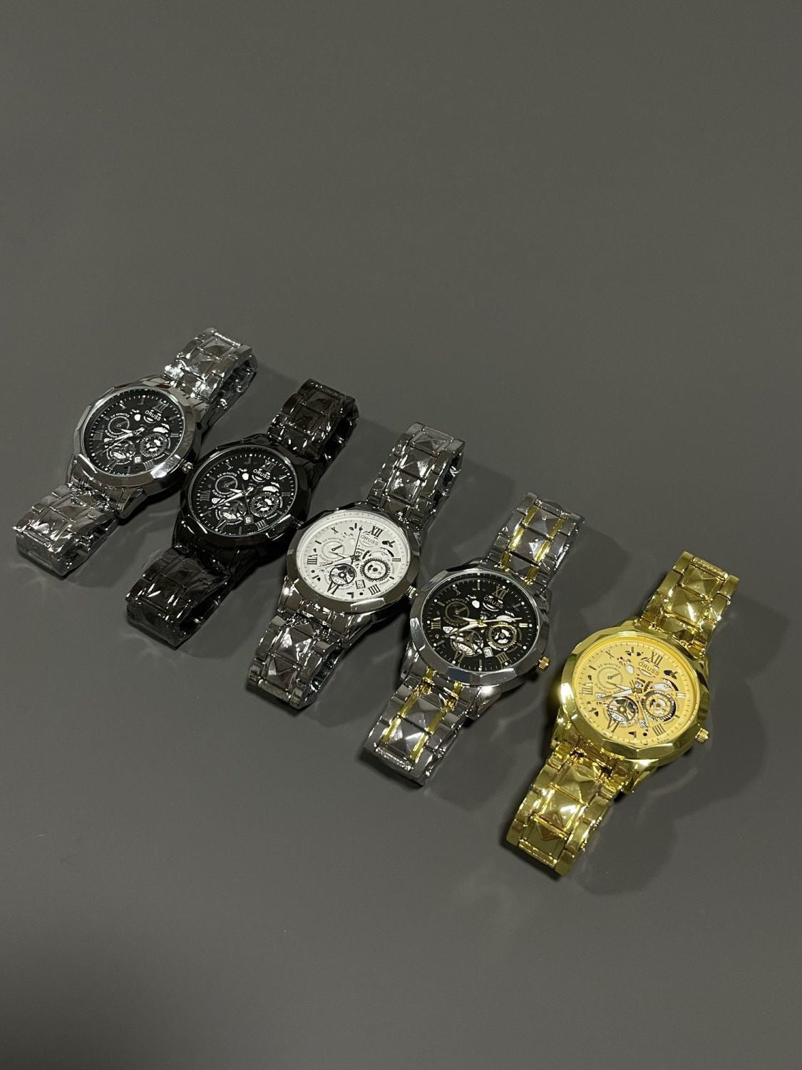 Luxury Skeleton Mechanical Wristwatch, Steel Band Multi-Color Men's Watch