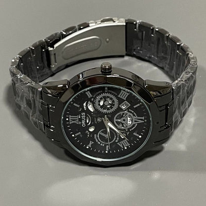 Luxury Skeleton Mechanical Wristwatch, Steel Band Multi-Color Men's Watch