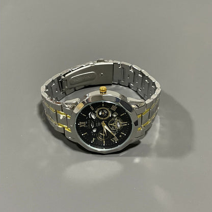 Luxury Skeleton Mechanical Wristwatch, Steel Band Multi-Color Men's Watch