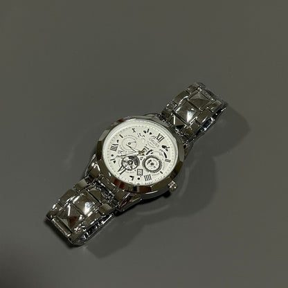 Luxury Skeleton Mechanical Wristwatch, Steel Band Multi-Color Men's Watch