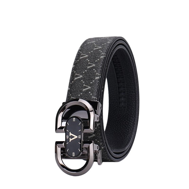 Luxury Printed Automatic Buckle Men's Belt, Business Casual Wear-Resistant Waist Strap, Fashion Versatile Gift Box Set