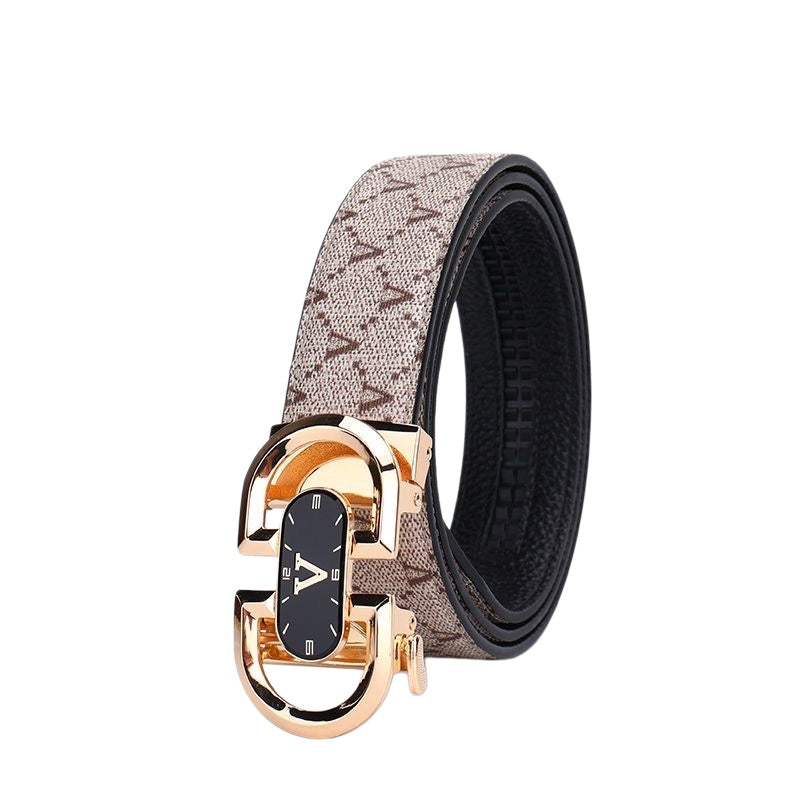 Luxury Printed Automatic Buckle Men's Belt, Business Casual Wear-Resistant Waist Strap, Fashion Versatile Gift Box Set