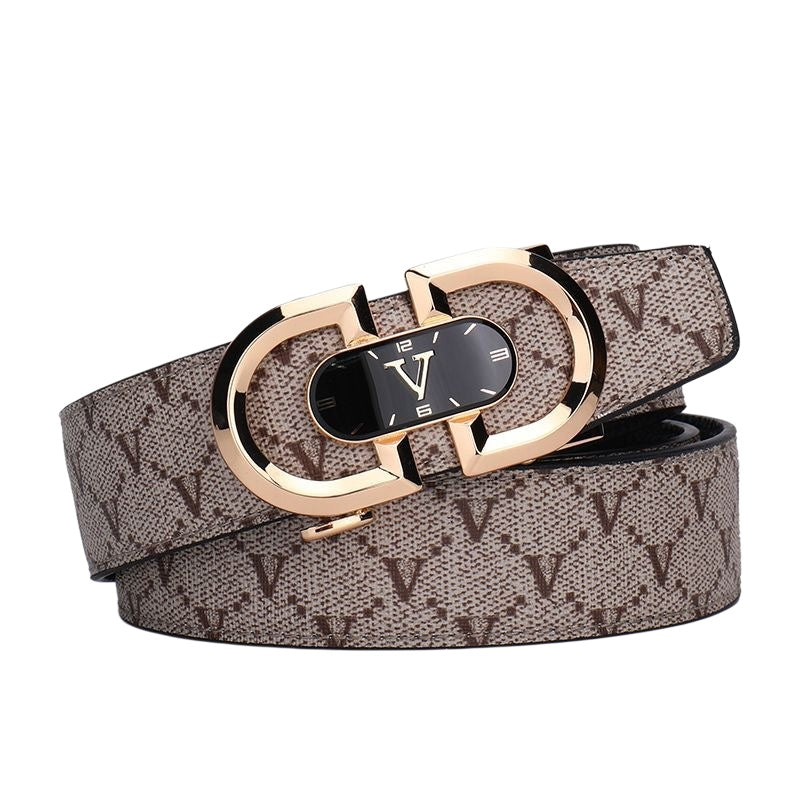 Luxury Printed Automatic Buckle Men's Belt, Business Casual Wear-Resistant Waist Strap, Fashion Versatile Gift Box Set