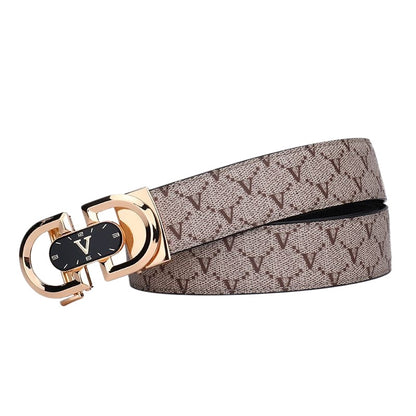 Luxury Printed Automatic Buckle Men's Belt, Business Casual Wear-Resistant Waist Strap, Fashion Versatile Gift Box Set