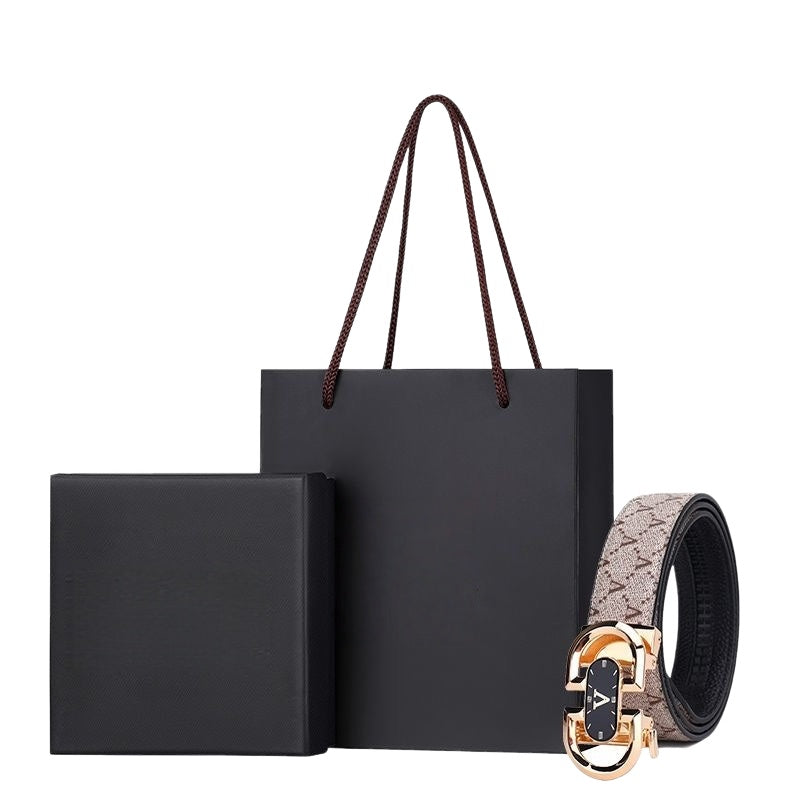 Luxury Printed Automatic Buckle Men's Belt, Business Casual Wear-Resistant Waist Strap, Fashion Versatile Gift Box Set