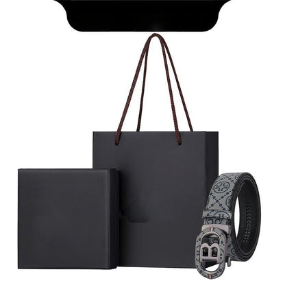 Luxury Printed Automatic Buckle Men's Belt, Business Casual Wear-Resistant Waist Strap, Fashion Versatile Gift Box Set