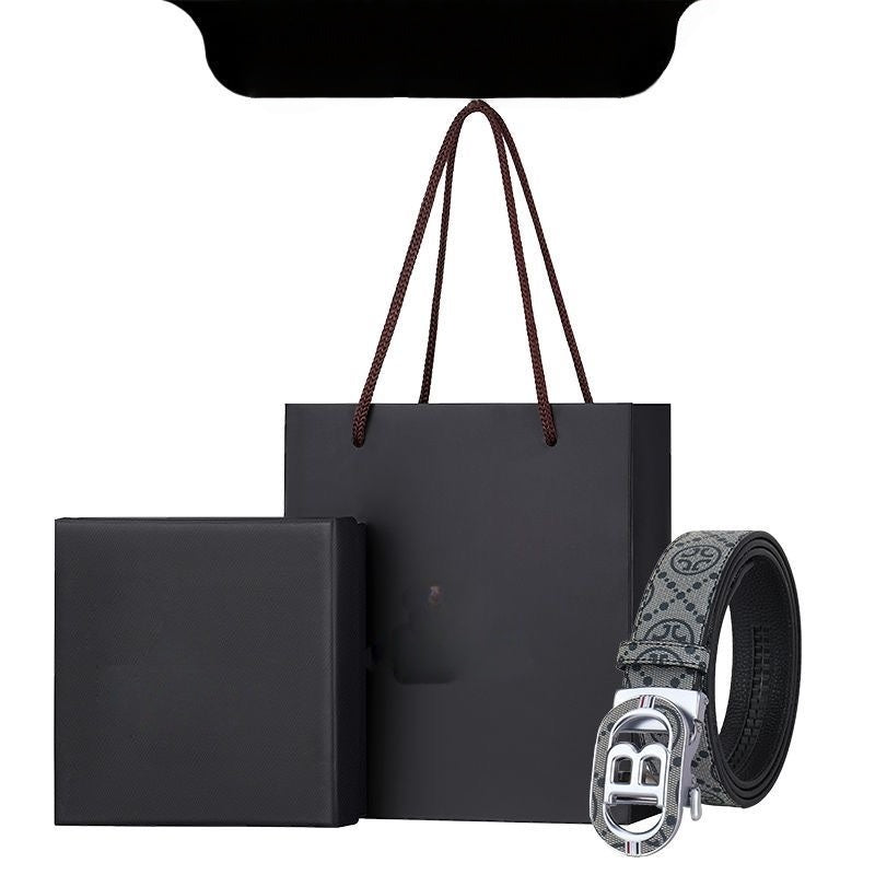 Luxury Printed Automatic Buckle Men's Belt, Business Casual Wear-Resistant Waist Strap, Fashion Versatile Gift Box Set