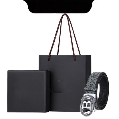 Luxury Printed Automatic Buckle Men's Belt, Business Casual Wear-Resistant Waist Strap, Fashion Versatile Gift Box Set