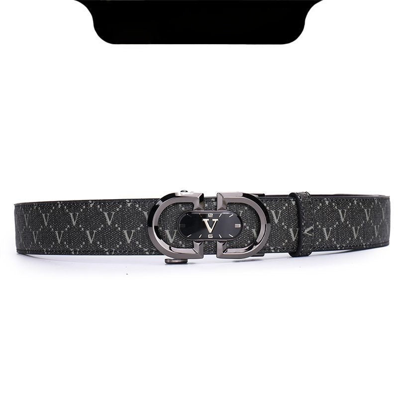 Luxury Printed Automatic Buckle Men's Belt, Business Casual Wear-Resistant Waist Strap, Fashion Versatile Gift Box Set
