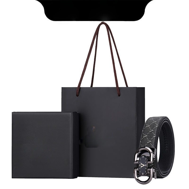 Luxury Printed Automatic Buckle Men's Belt, Business Casual Wear-Resistant Waist Strap, Fashion Versatile Gift Box Set