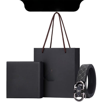 Luxury Printed Automatic Buckle Men's Belt, Business Casual Wear-Resistant Waist Strap, Fashion Versatile Gift Box Set