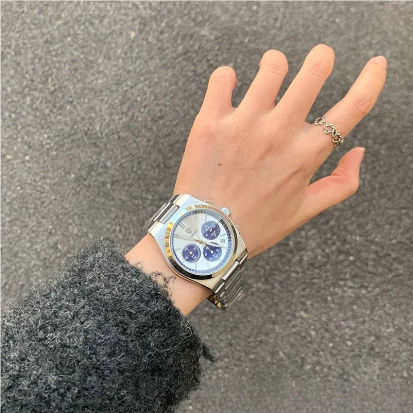 Semi-Formal Three-Eye Chronograph Watch, Multi-Color Steel Band Men's Wristwatch